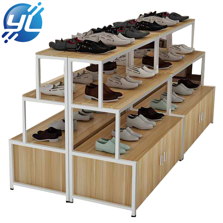 Customized Promotion Wooden Floor Display Shoe Rack Display
